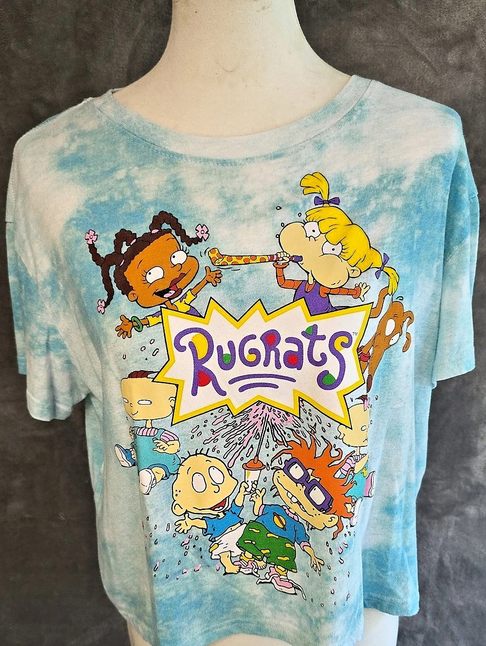 Nickelodeon Rugrats Characters Tie-Dye Crop T-Shirt Blue & White XL